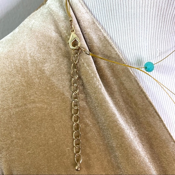 Gold Wire Triple Strand Necklace with Turquoise - Picture 3 of 4